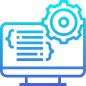 Icono pc mostrando código y un engranaje azul