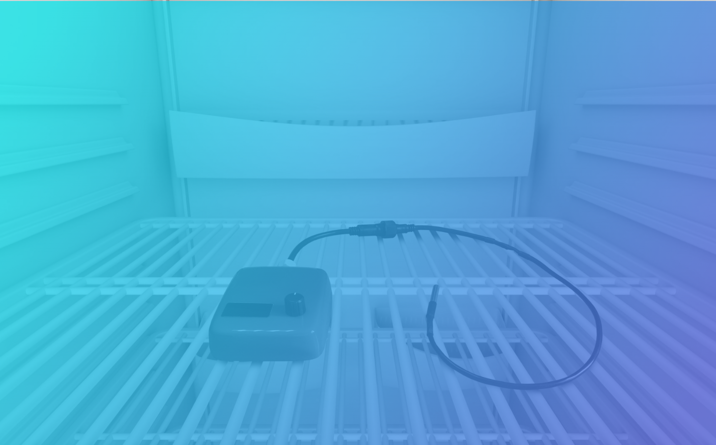 Imagen fondo con filtro azul dispositivo medidor de temperatura en nevera